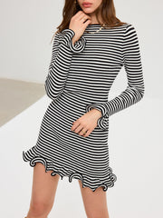Long Sleeve Striped Ruffle Hem Mini Dress