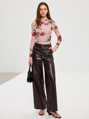 Floral Print Off-Shoulder Mesh T-Shirt