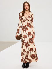 Floral Print V-Neck Maxi Dress