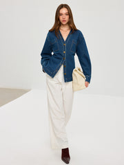 Denim V-Neck Button-Front Jacket