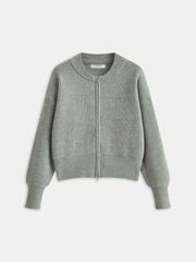 Crew Neck Zip-Up Knit Outerwear