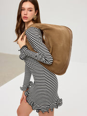 Braided Trim Suede Hobo Bag