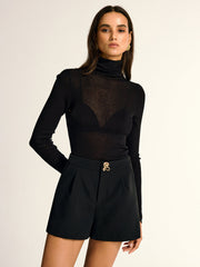 Metal Detail Mid-Waist Shorts