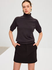 Turtleneck Short Puffed Sleeve Knit Top