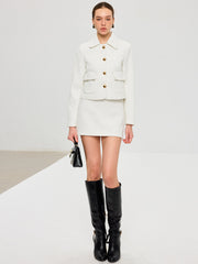 Tweed Lapel Jacket and Mini Skirt Set