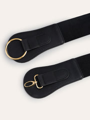 Golden Circular Buckle PU Leather Wide Belt