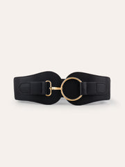 Golden Circular Buckle PU Leather Wide Belt