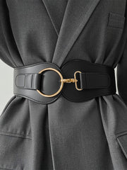 Golden Circular Buckle PU Leather Wide Belt
