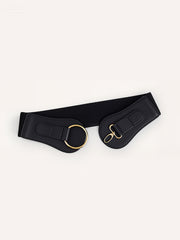 Golden Circular Buckle PU Leather Wide Belt