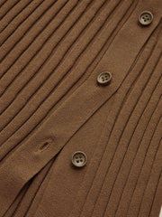 Ribbed Side Slit Button Detail Midi Skirt