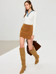 Wool Blend Denim Trim Metal Detail Knit Top