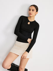 Keyhole Mandarin Button T-Shirt