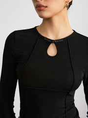 Keyhole Mandarin Button T-Shirt