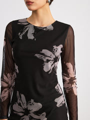 Floral Print Long Sleeve Maxi Dress