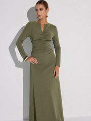 Zipper-Front Ruched Maxi Dress