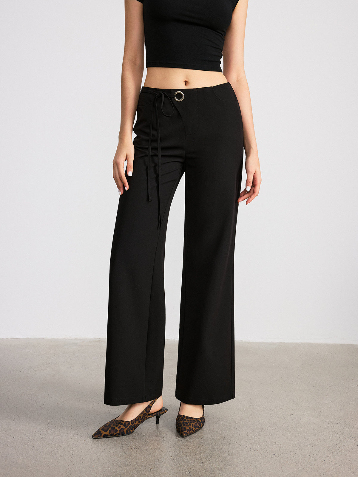 Mid-Waist Straight-Leg Pants
