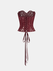 Lace Cut-Out Adjustable Back Tie Corset Top