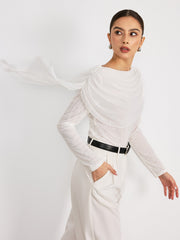 Draped Mesh Long Sleeve Blouse