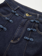 Mandarin Knot Slim Stretch Flare Denim Pants