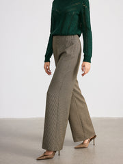 Houndstooth Mid-Waist Straight-Leg Pants