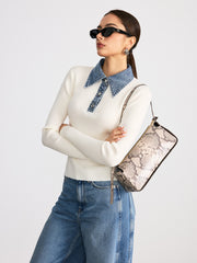 Denim Collar Wool Blend Knit Top