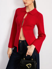 Adjustable Tie Detail Collared Knit Top