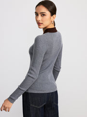Contrast Collar Wool Blend Ribbed Knit Top