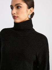 Turtleneck Waffle-Knit Long Sleeve Sweater