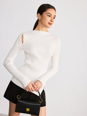 Asymmetric Slit Hem Ribbed Knit Top