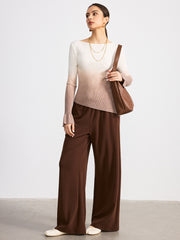 Flared Cuff Ombre Ribbed Knit Top