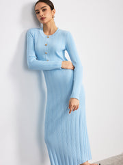 Metal Detail Ribbed Knit Maxi Dress