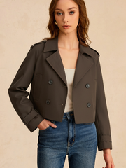 Double-Button Cropped Trench Coat