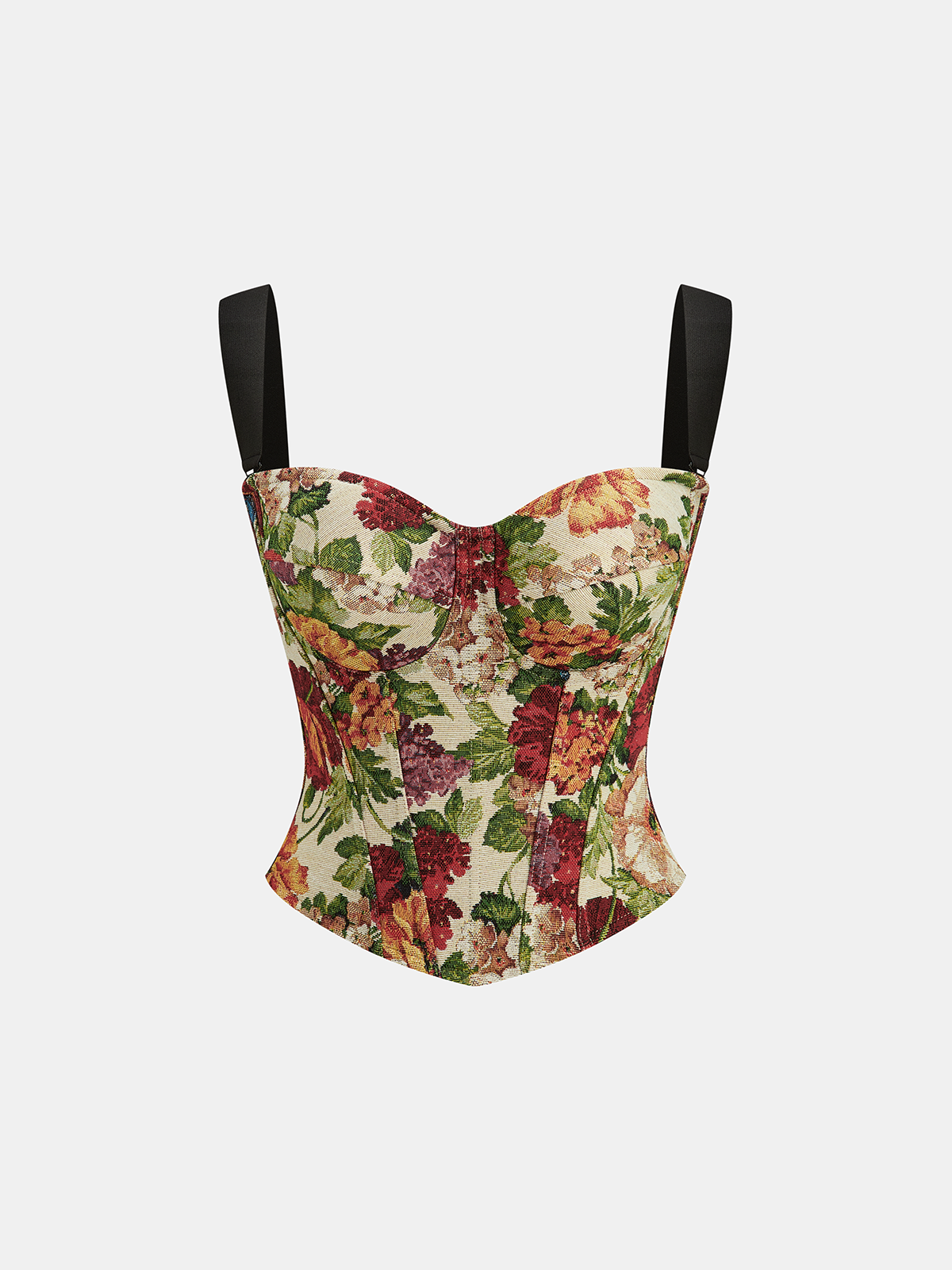 Back Zipper Contrast Strap Floral Printed Corset Top