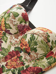 Back Zipper Contrast Strap Floral Printed Corset Top