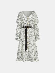 Puff Sleeve Lace Maxi Dress with Double Belt