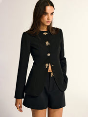 Metal Detail Crew Neck Blazer