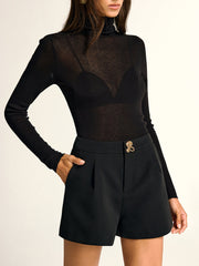 Metal Detail Mid-Waist Shorts