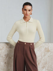 Ribbed Polo Zip Knit Bodysuit