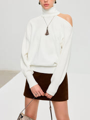 Turtleneck Cold Shoulder Wool Blend Sweater