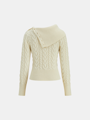 Asymmetric Collar Cable Knit Sweater