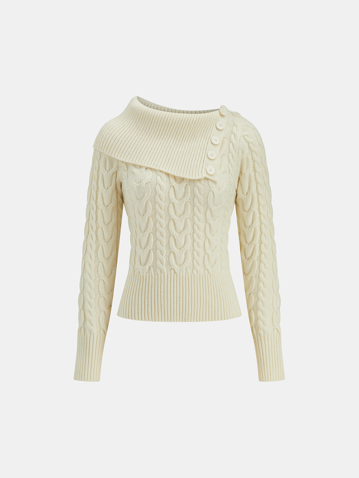 Asymmetric Collar Cable Knit Sweater
