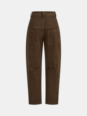 Corduroy Mid-Waist Curved-Leg Pants