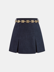 Tweed Mini Skirt with Golden Chain Belt