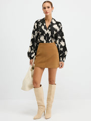 Lantern Sleeve Floral Print Shirt