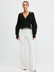 Lace Hem Wool Blend Cardigan