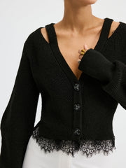 Lace Hem Wool Blend Cardigan