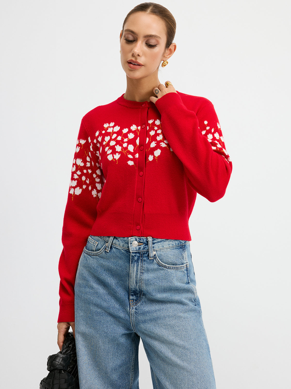 Floral-Patterned Wool Blend Cardigan