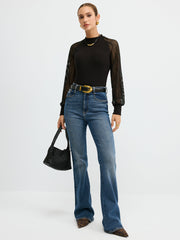 Mock Neck Mesh-Sleeve T-Shirt