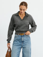 Wool Blend Polo Collar Casual Sweater