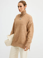Turtleneck Side-Slit Oversized Casual Sweater
